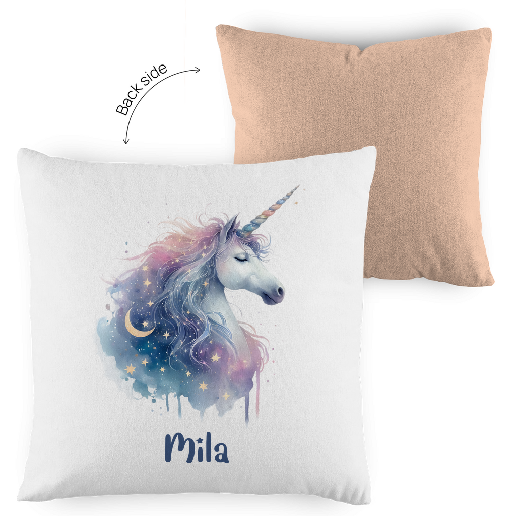 Kopfkissen Einhorn personalisiert mit Wunschname 40x40 cm mit Füllung zweifarbig