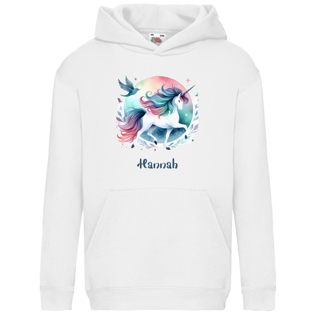 Kids Basic Bio Hoodie Einhorn personalisiert mit Wunschname Geschenk Geburtstag