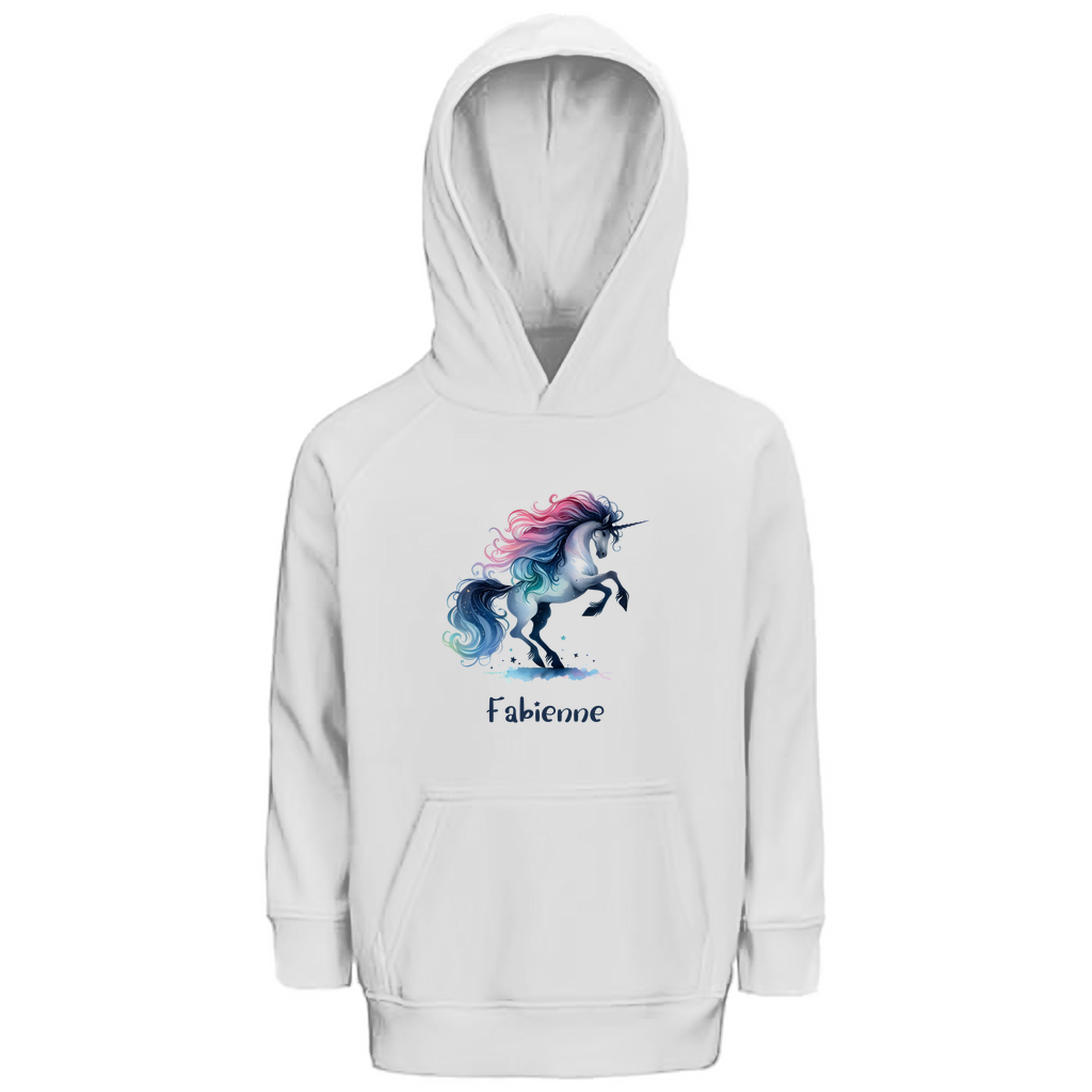 Kinder Premium Bio Hoodie Einhorn personalisiert mit Wunschname Geschenk