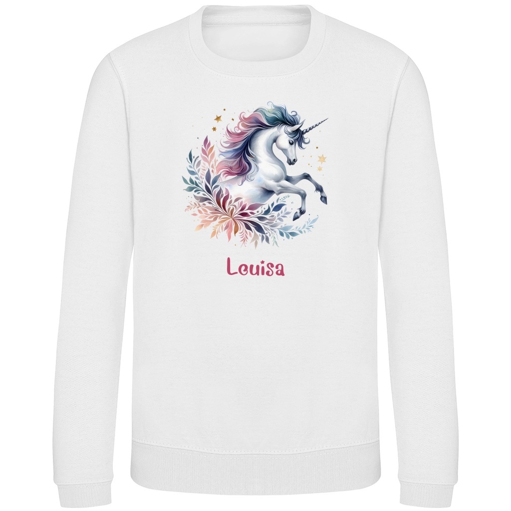 Kinder Sweatshirt Einhorn personalisiert mit Wunschname Geschenk Geburtstag