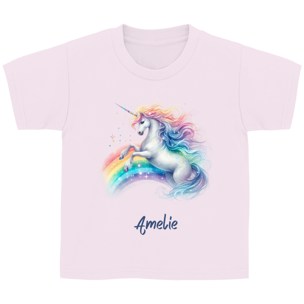 Kinder Basic T-Shirt Einhorn personalisiert mit Wunschname Geschenk Geburtstag