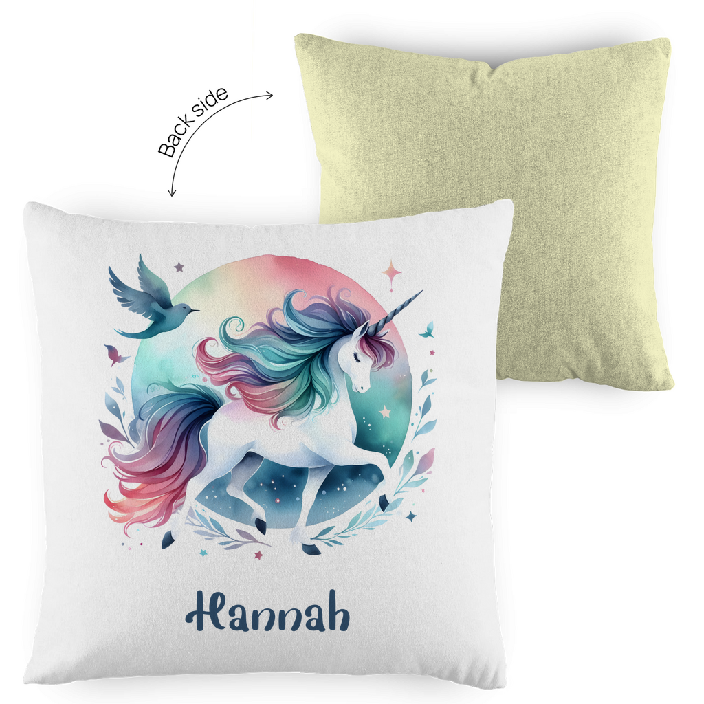 Kopfkissen Einhorn personalisiert mit Wunschname 40x40 cm mit Füllung zweifarbig