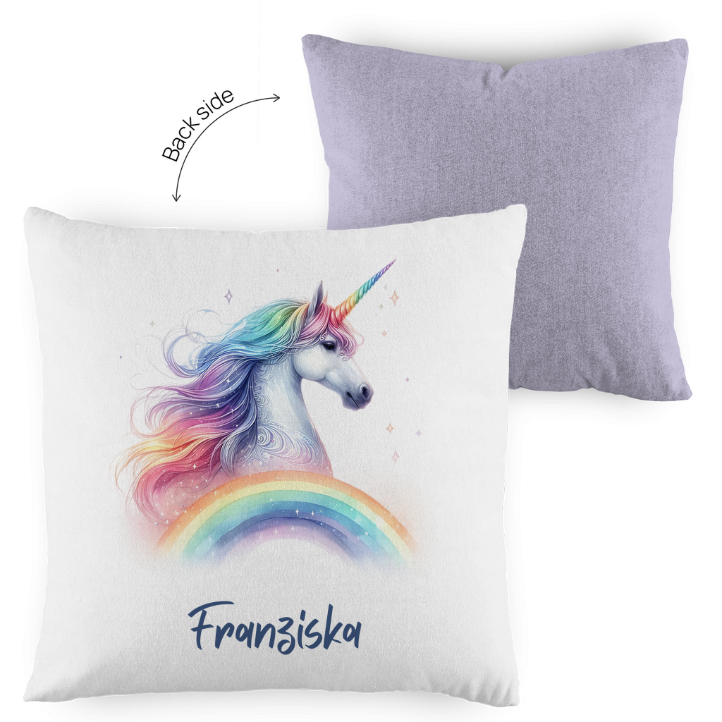Kopfkissen Einhorn personalisiert mit Wunschname 40x40 cm mit Füllung zweifarbig