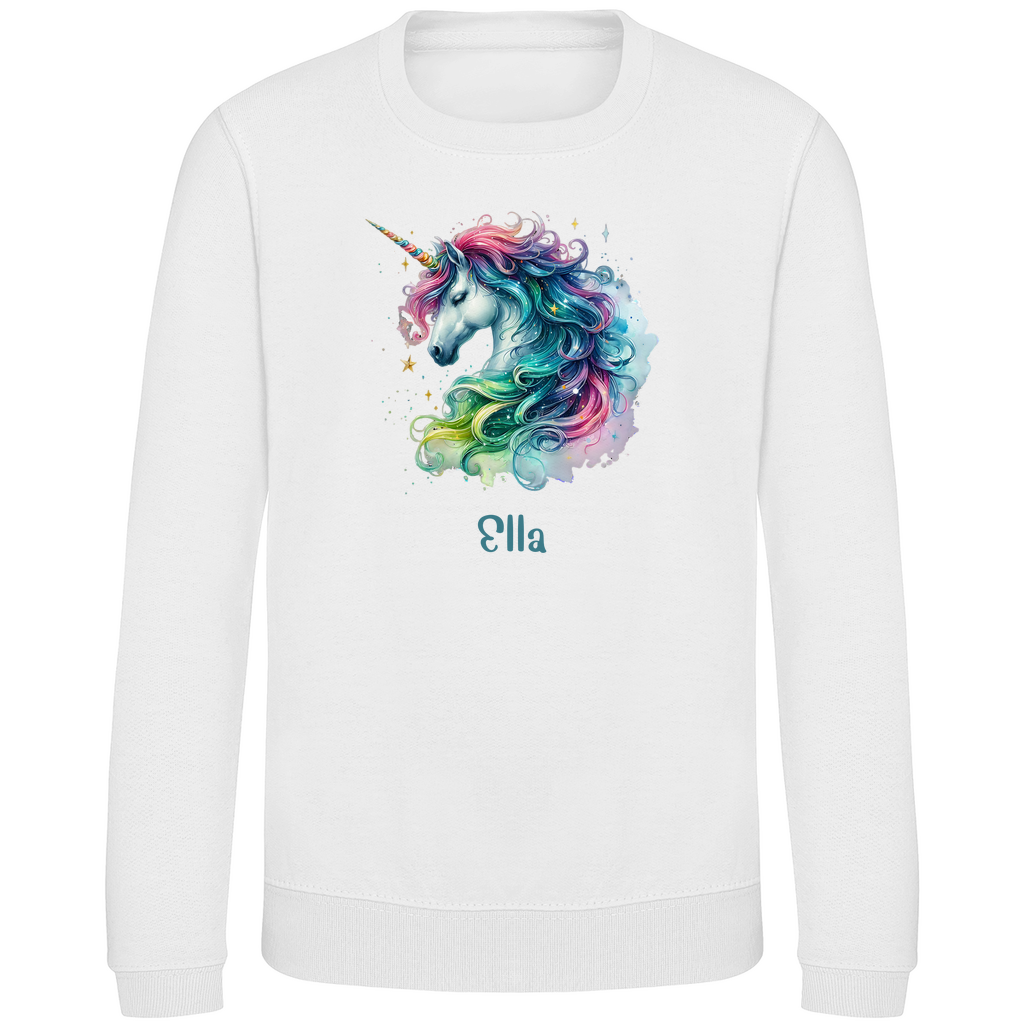 Kinder Sweatshirt Einhorn personalisiert mit Wunschname Geschenk Geburtstag
