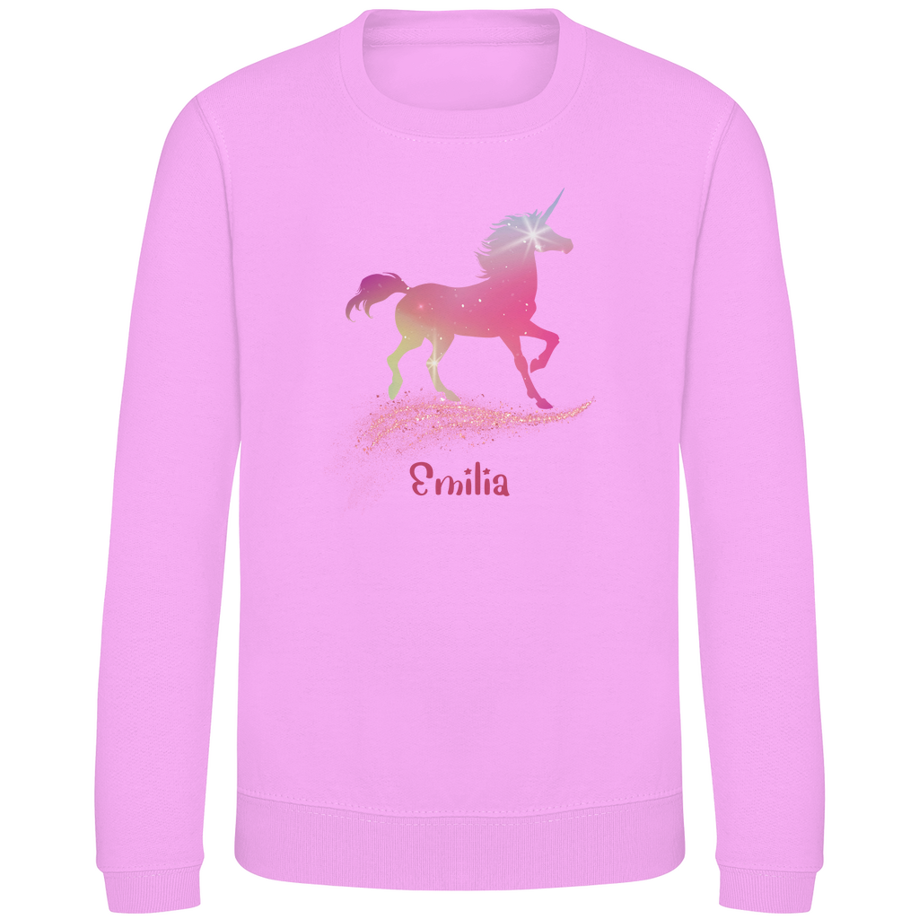Kinder Sweatshirt Einhorn personalisiert mit Wunschname Geschenk Geburtstag