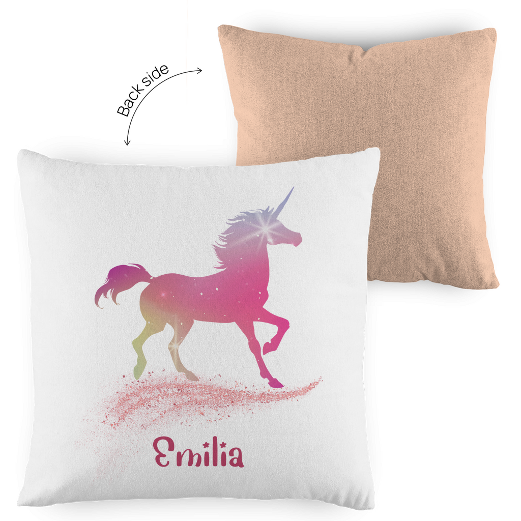 Kopfkissen Einhorn personalisiert mit Wunschname 40x40 cm mit Füllung zweifarbig