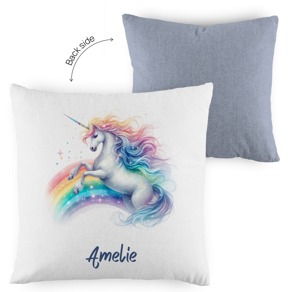 Kopfkissen Einhorn personalisiert mit Wunschname 40x40 cm mit Füllung zweifarbig
