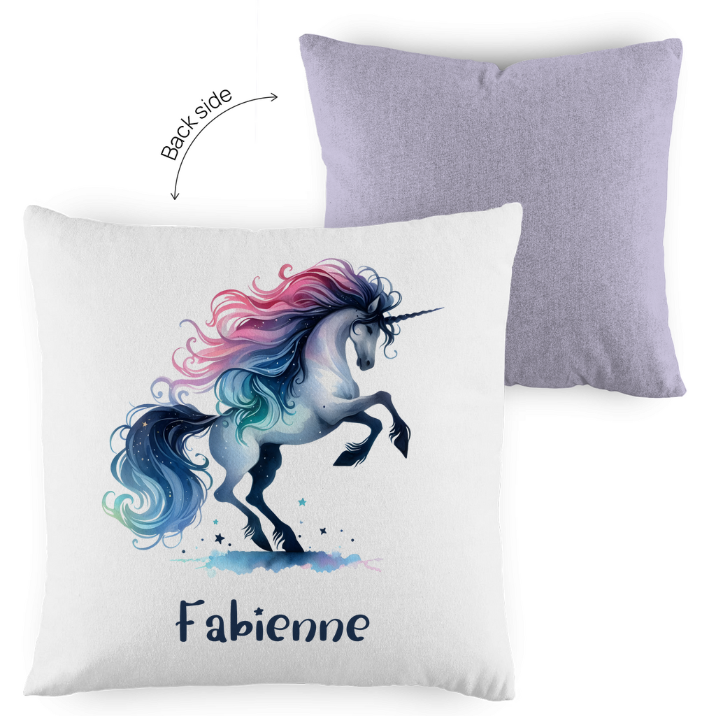 Kopfkissen Einhorn personalisiert mit Wunschname 40x40 cm mit Füllung zweifarbig