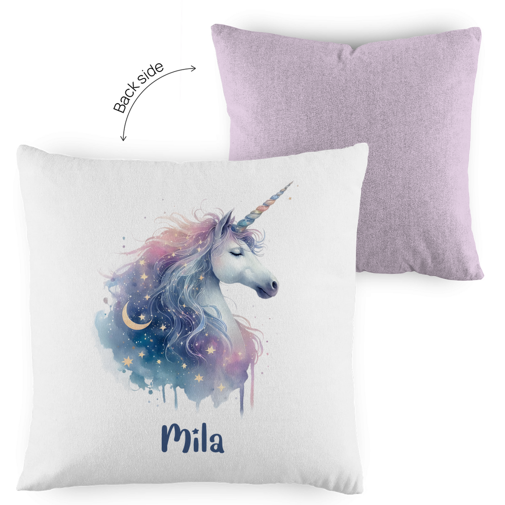 Kopfkissen Einhorn personalisiert mit Wunschname 40x40 cm mit Füllung zweifarbig