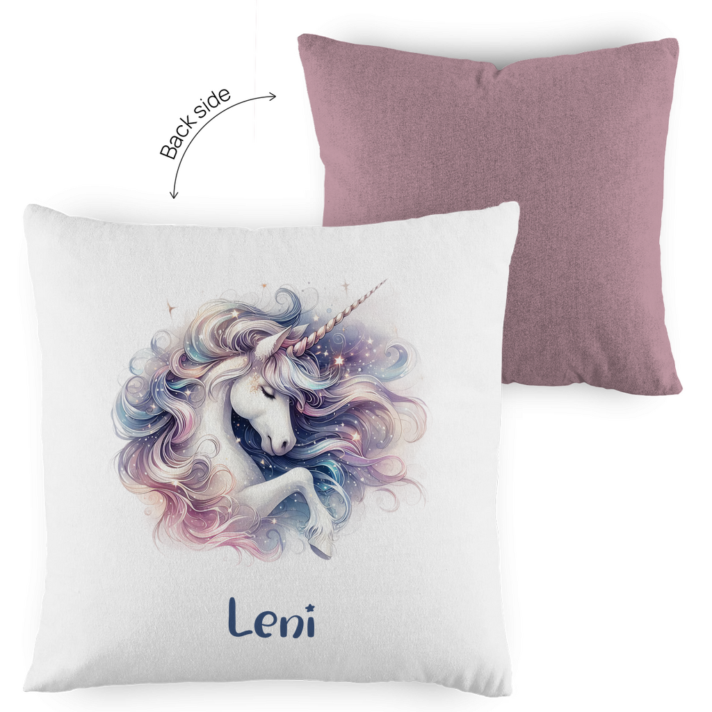Kopfkissen Einhorn personalisiert mit Wunschname 40x40 cm mit Füllung zweifarbig