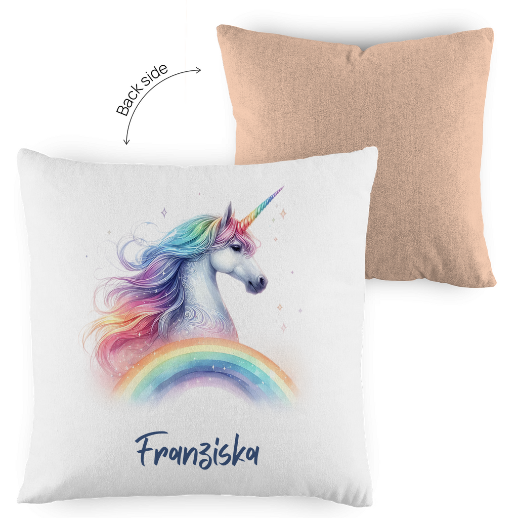 Kopfkissen Einhorn personalisiert mit Wunschname 40x40 cm mit Füllung zweifarbig