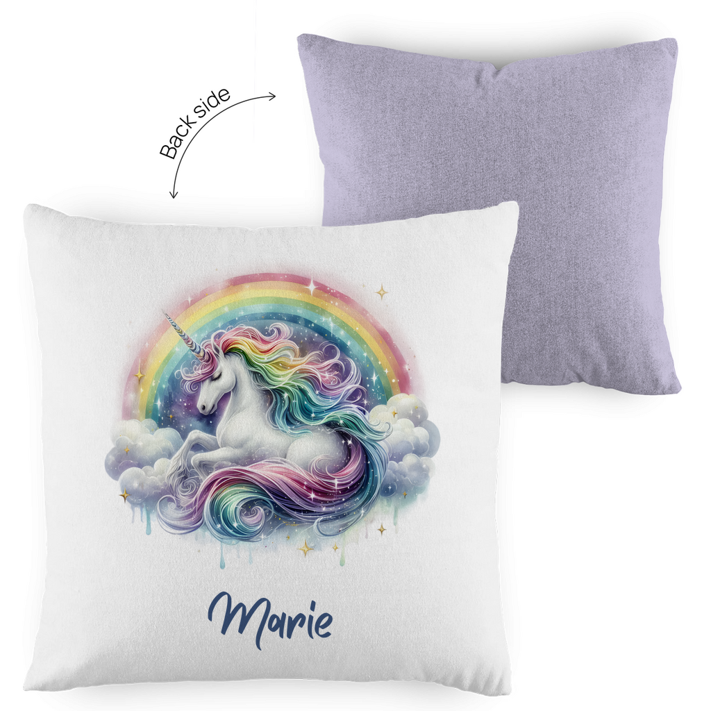 Kopfkissen Einhorn personalisiert mit Wunschname 40x40 cm mit Füllung zweifarbig
