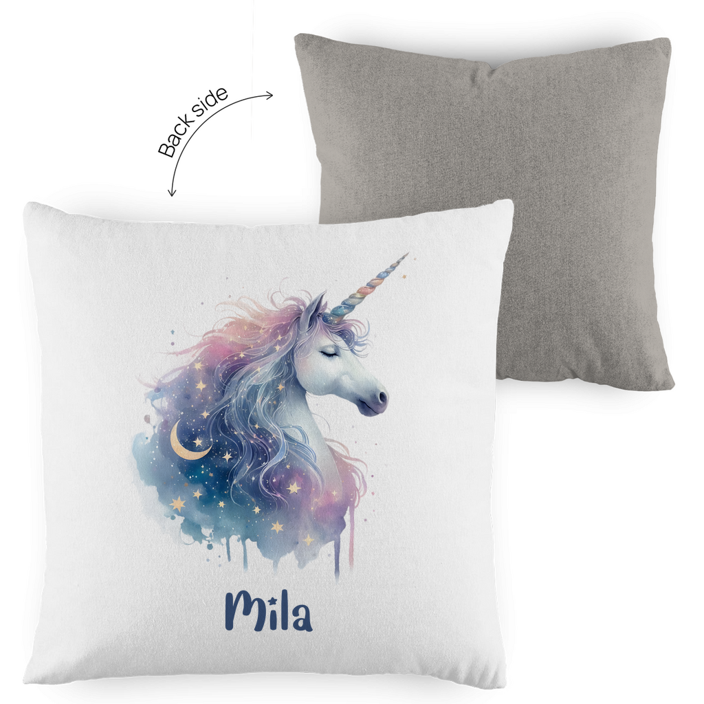 Kopfkissen Einhorn personalisiert mit Wunschname 40x40 cm mit Füllung zweifarbig