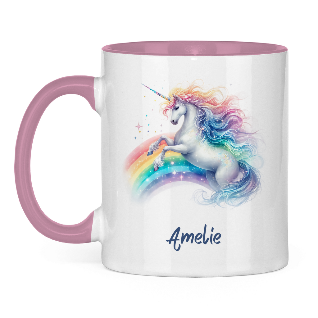 Tasse zweifarbig Einhorn personalisiert mit Wunschname Geschenk Geburtstag
