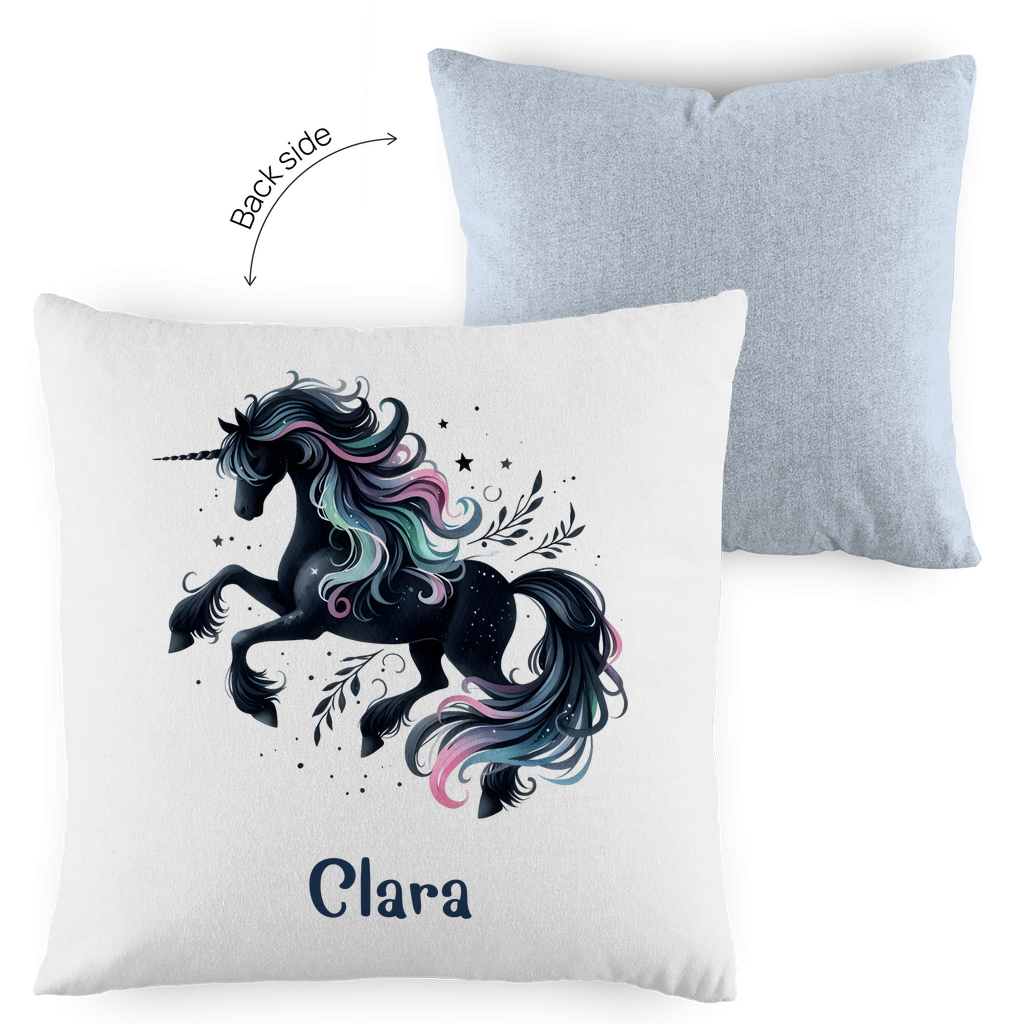 Kopfkissen Einhorn personalisiert mit Wunschname 40x40 cm mit Füllung zweifarbig