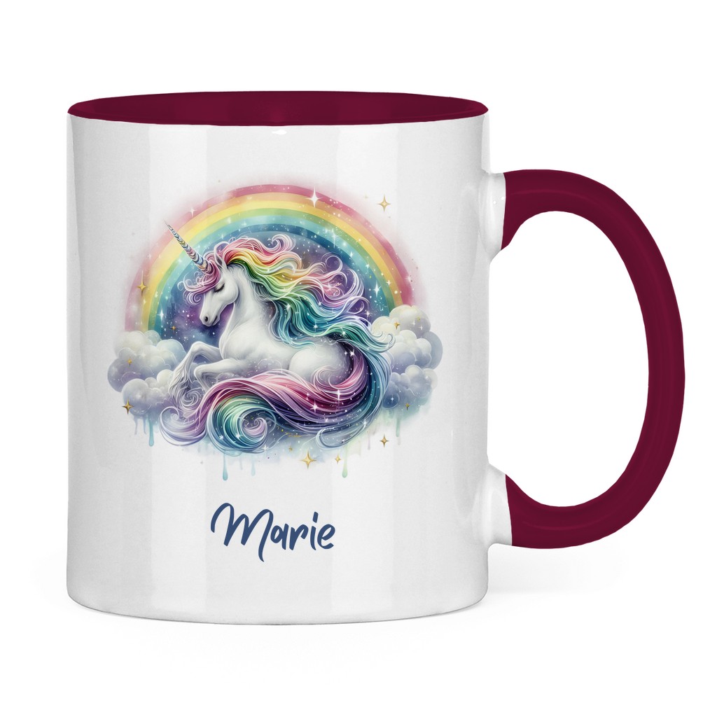 Tasse zweifarbig Einhorn personalisiert mit Wunschname Geschenk Geburtstag