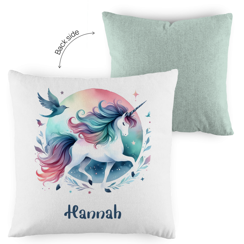 Kopfkissen Einhorn personalisiert mit Wunschname 40x40 cm mit Füllung zweifarbig