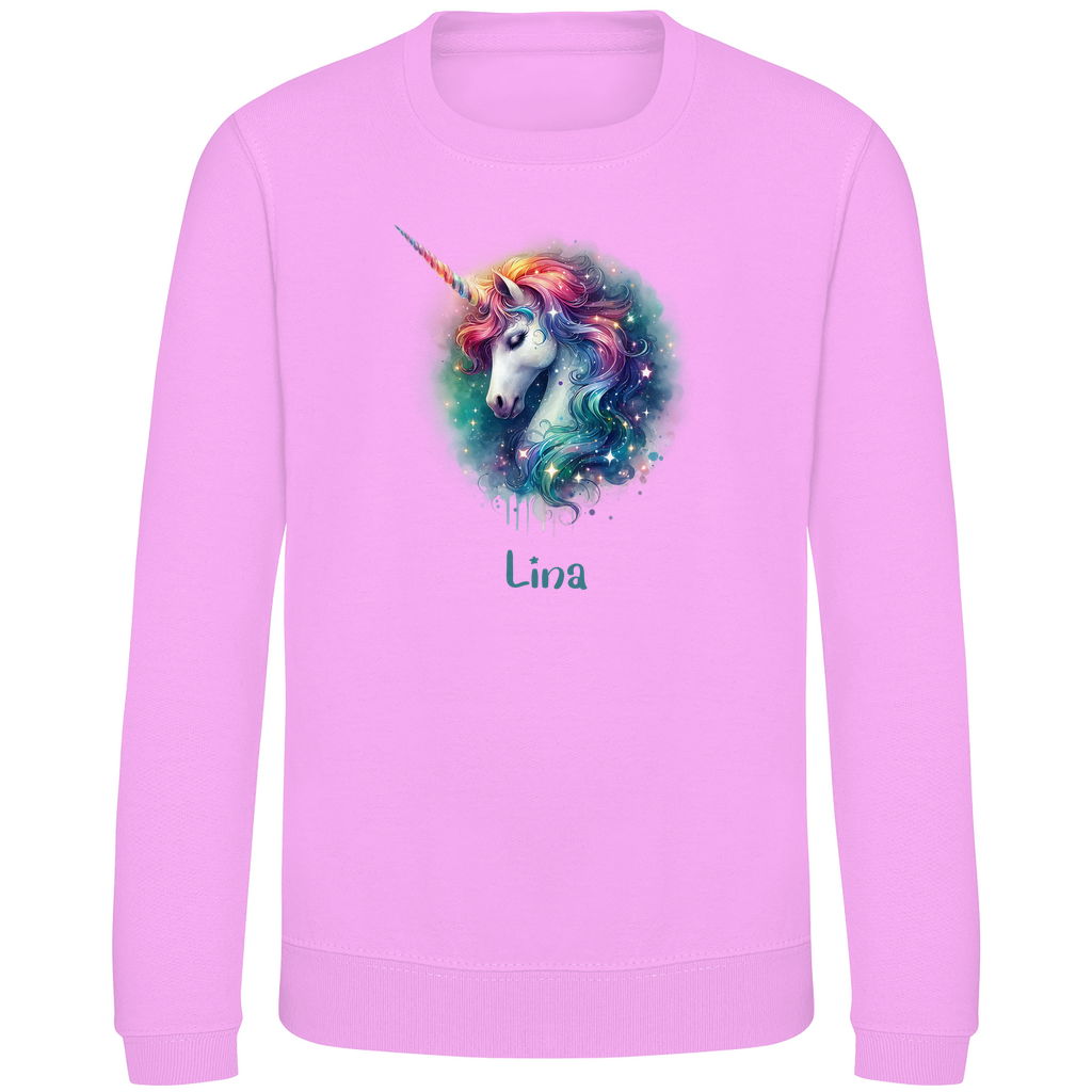 Kinder Sweatshirt Einhorn personalisiert mit Wunschname Geschenk Geburtstag