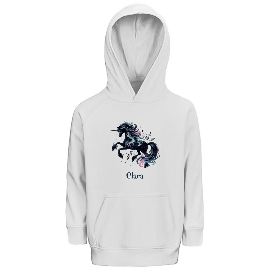 Kinder Premium Bio Hoodie Einhorn personalisiert mit Wunschname Geschenk