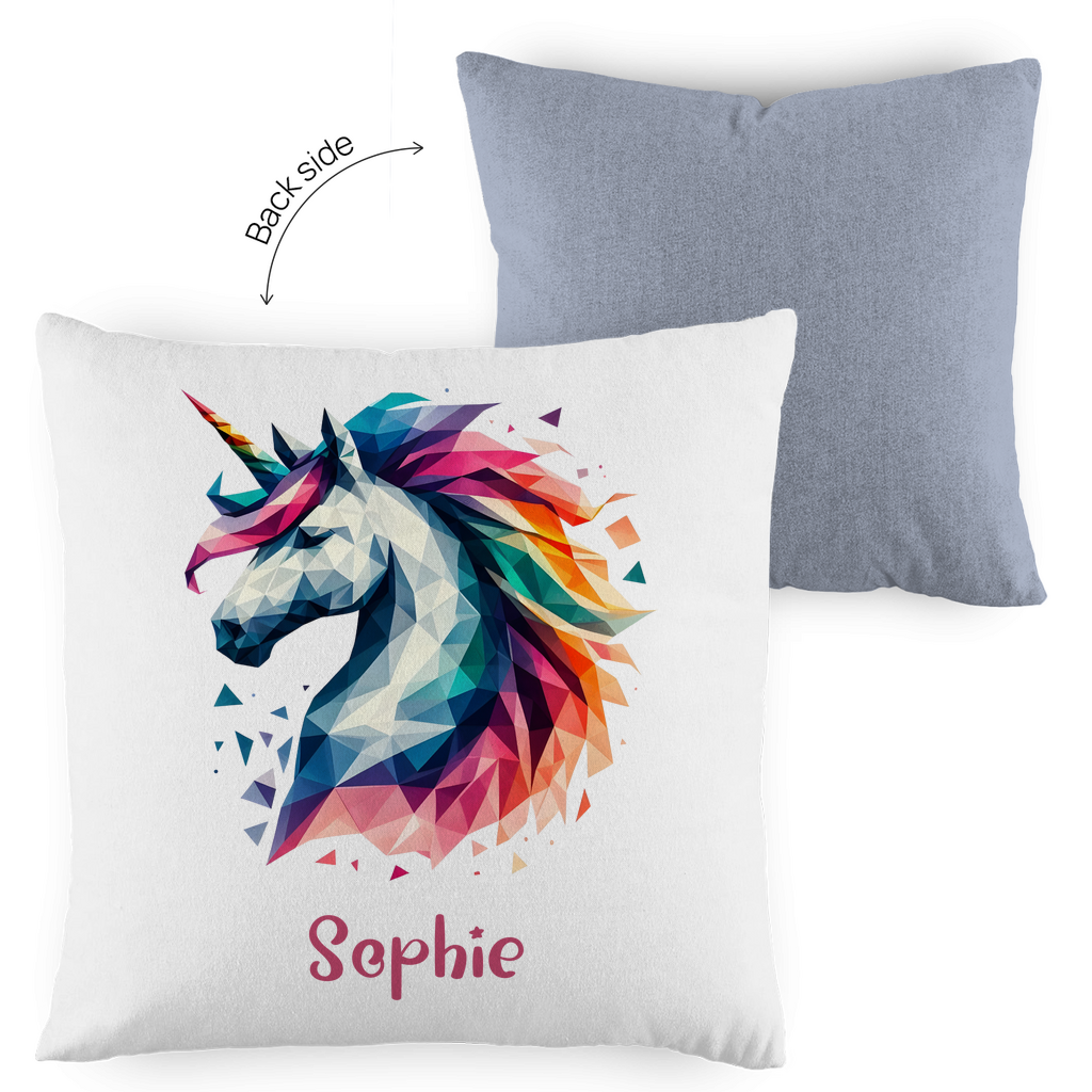 Kopfkissen Einhorn personalisiert mit Wunschname 40x40 cm mit Füllung zweifarbig