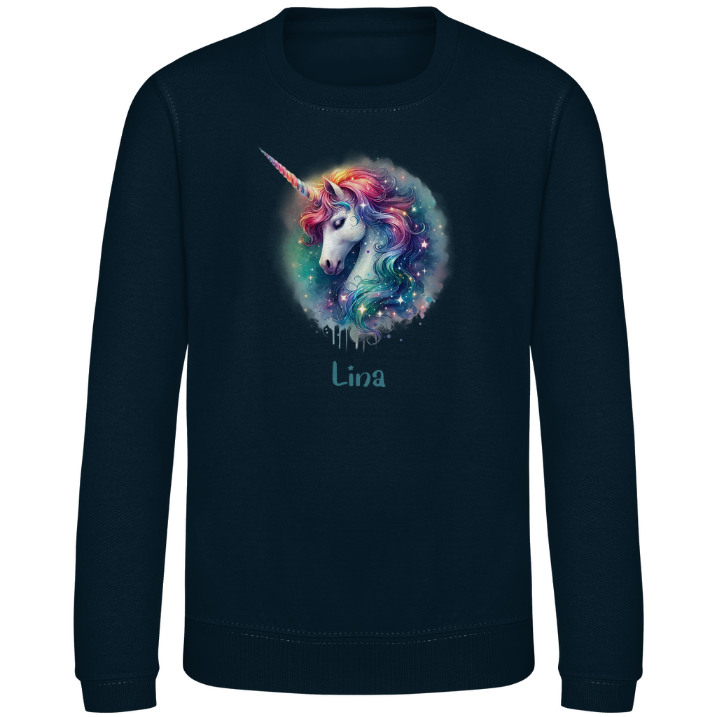 Kinder Sweatshirt Einhorn personalisiert mit Wunschname Geschenk Geburtstag