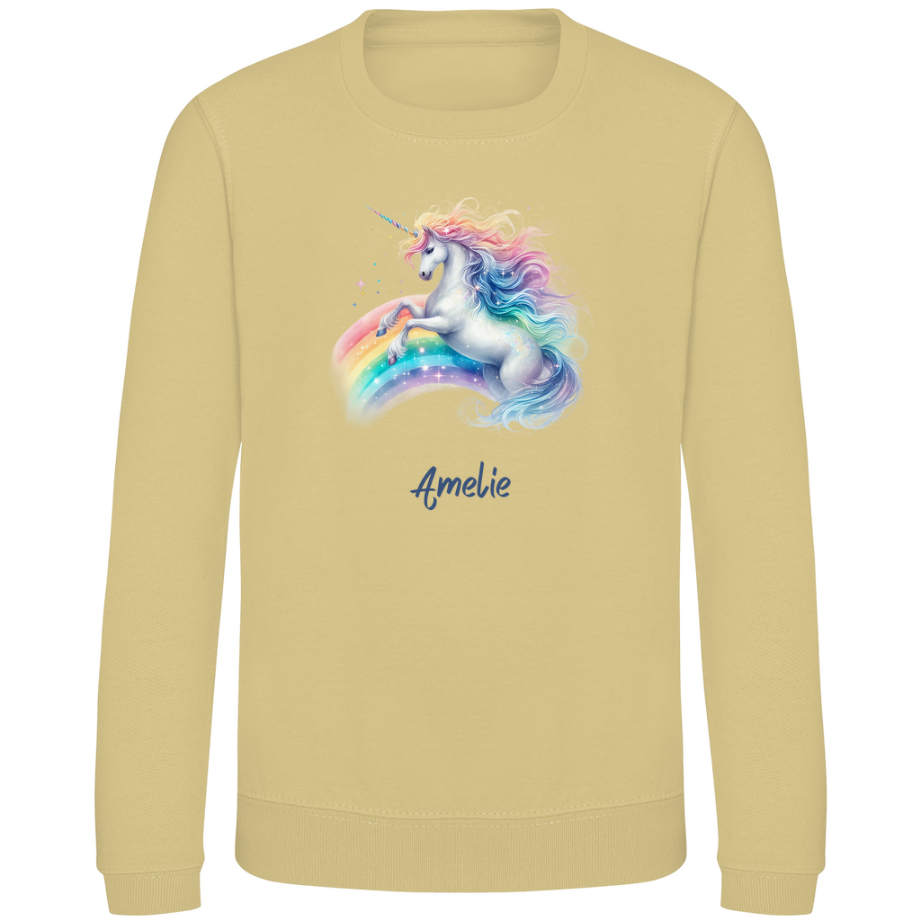 Kinder Sweatshirt Einhorn personalisiert mit Wunschname Geschenk Geburtstag