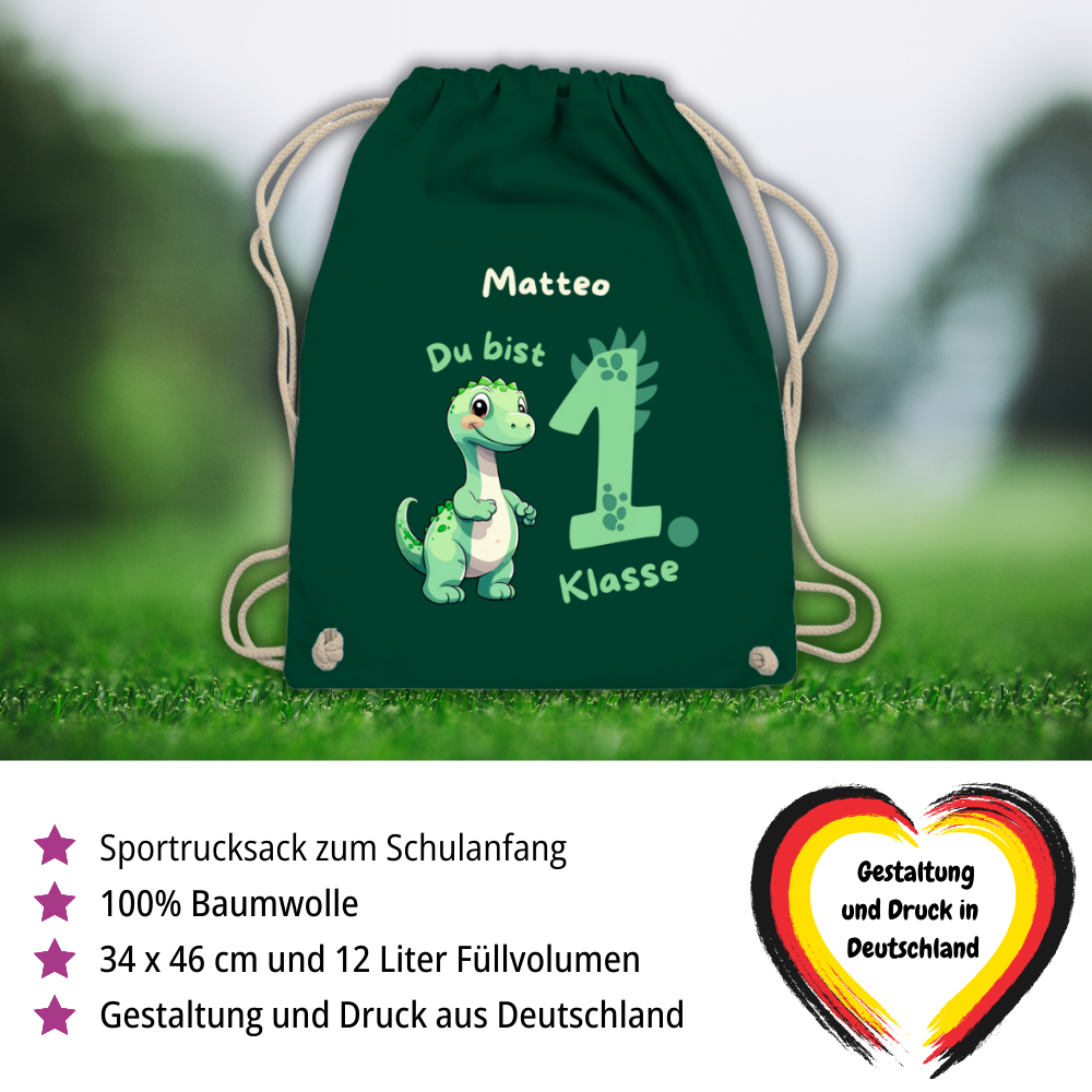 Sportbeutel Schule personalisiert Dinosaurier Junge Turnbeutel 37x46 cm