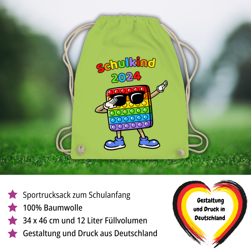 Sportbeutel Schule Pop-It Schulkind 2024 Mädchen Junge Turnbeutel 37x46 cm