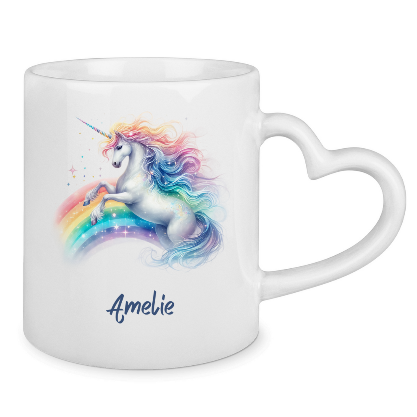 Tasse Herzgriff Einhorn personalisiert mit Wunschname Geschenk Geburtstag