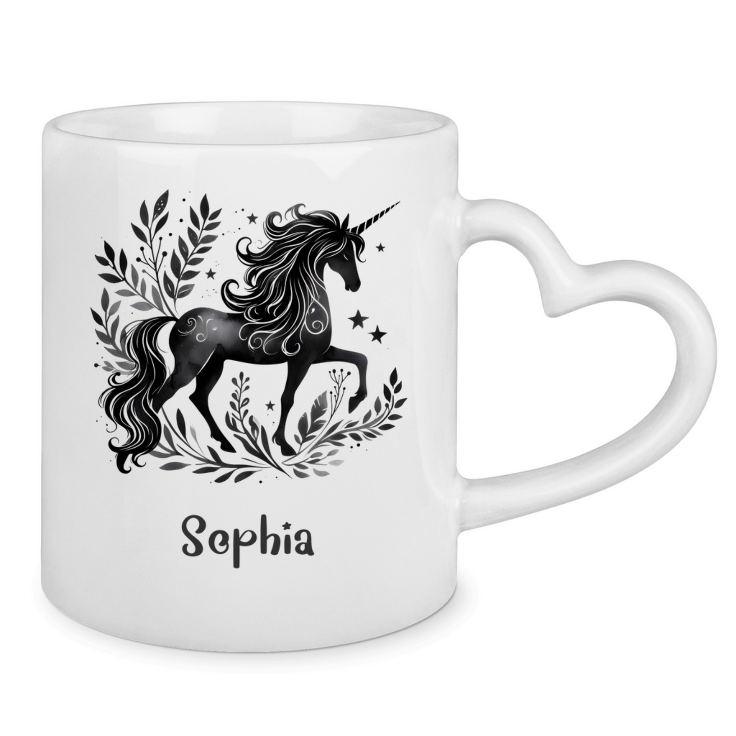 Tasse Herzgriff Einhorn personalisiert mit Wunschname Geschenk Geburtstag