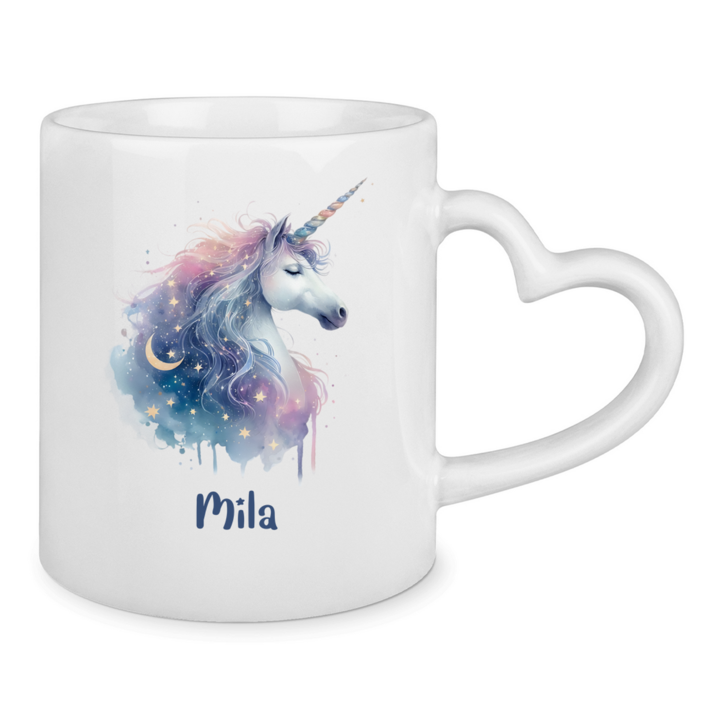 Tasse Herzgriff Einhorn personalisiert mit Wunschname Geschenk Geburtstag