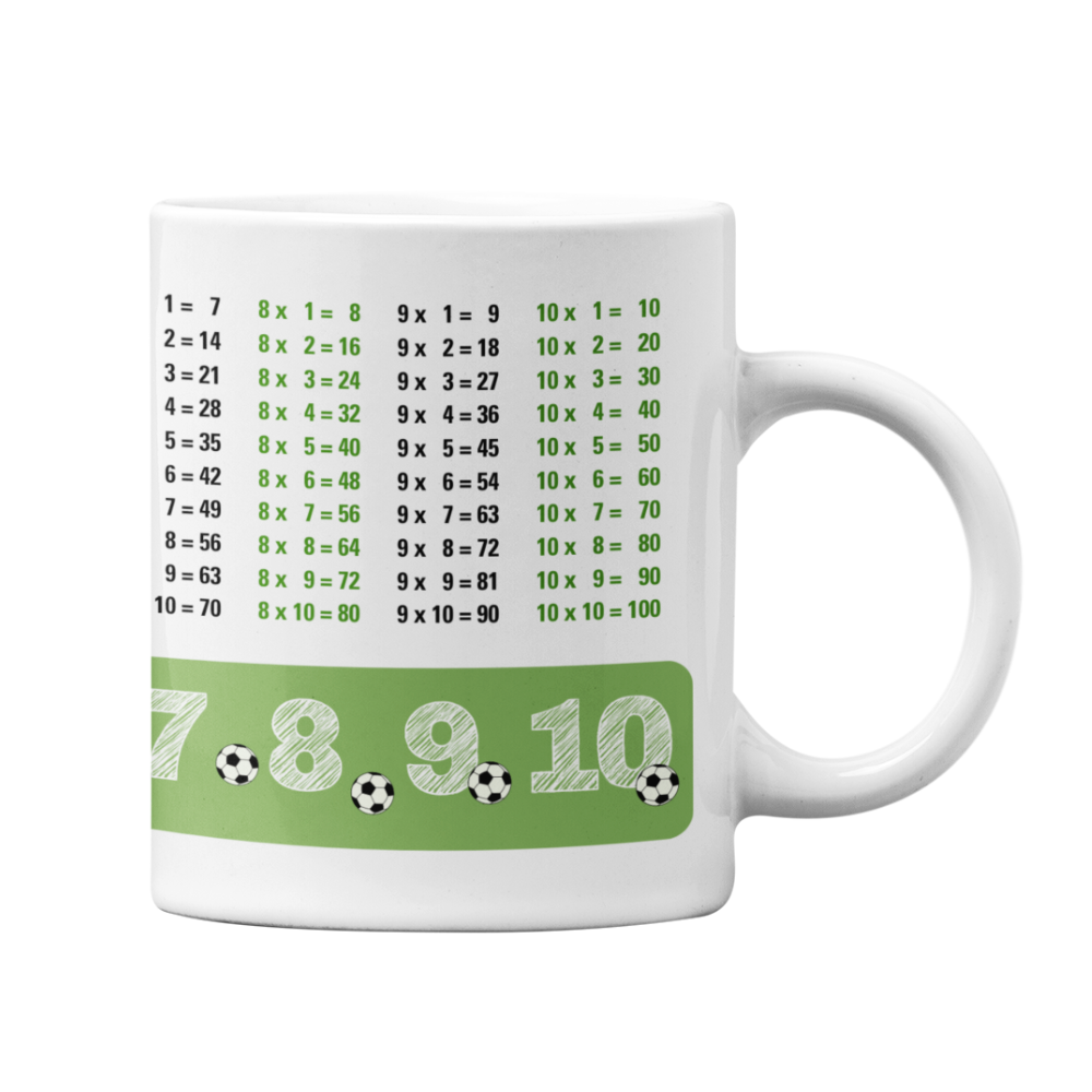 Lerntasse Mathe 1x1 Fußball Zahlen Tasse Lernhilfe Schulkind Junge Mädchen