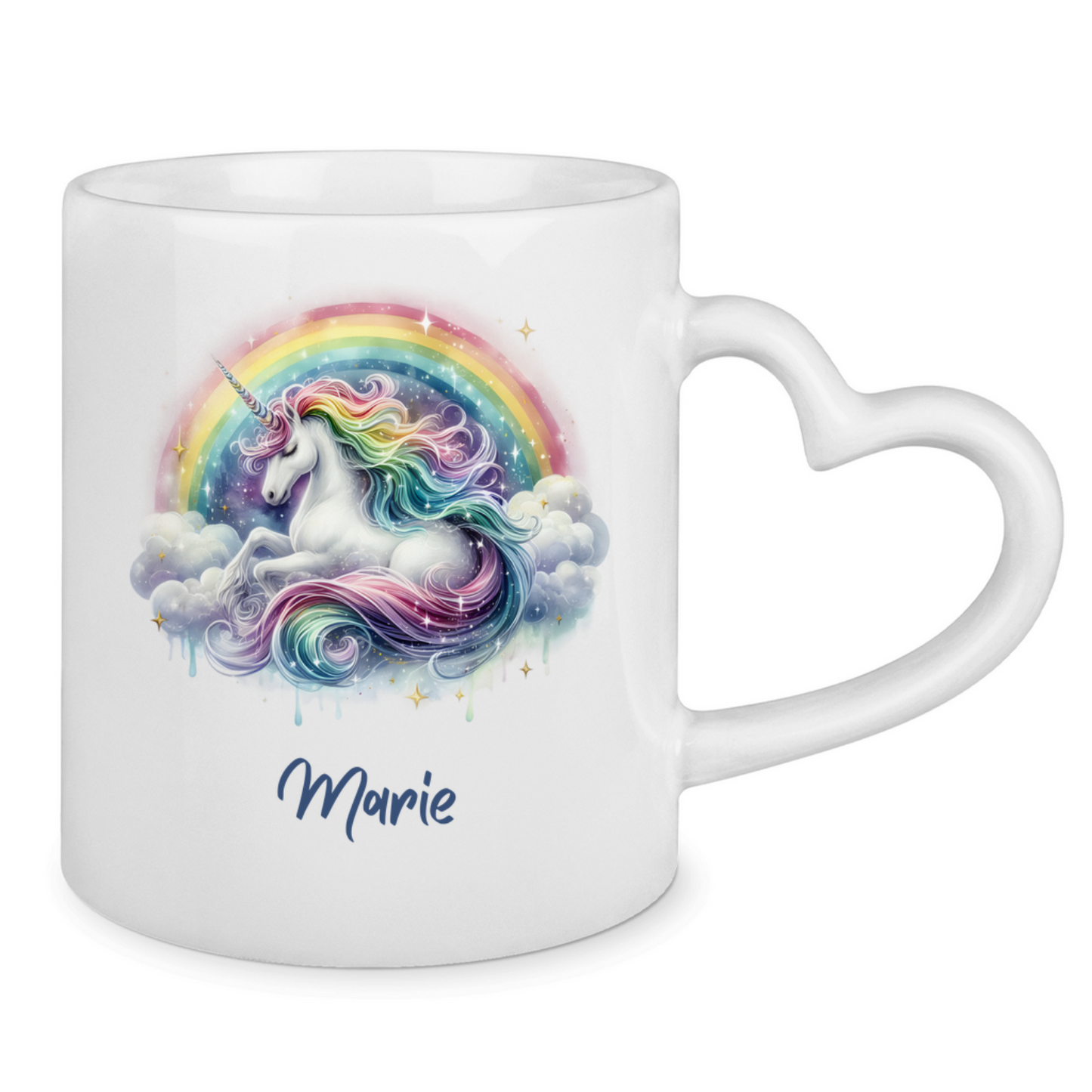 Tasse Herzgriff Einhorn personalisiert mit Wunschname Geschenk Geburtstag