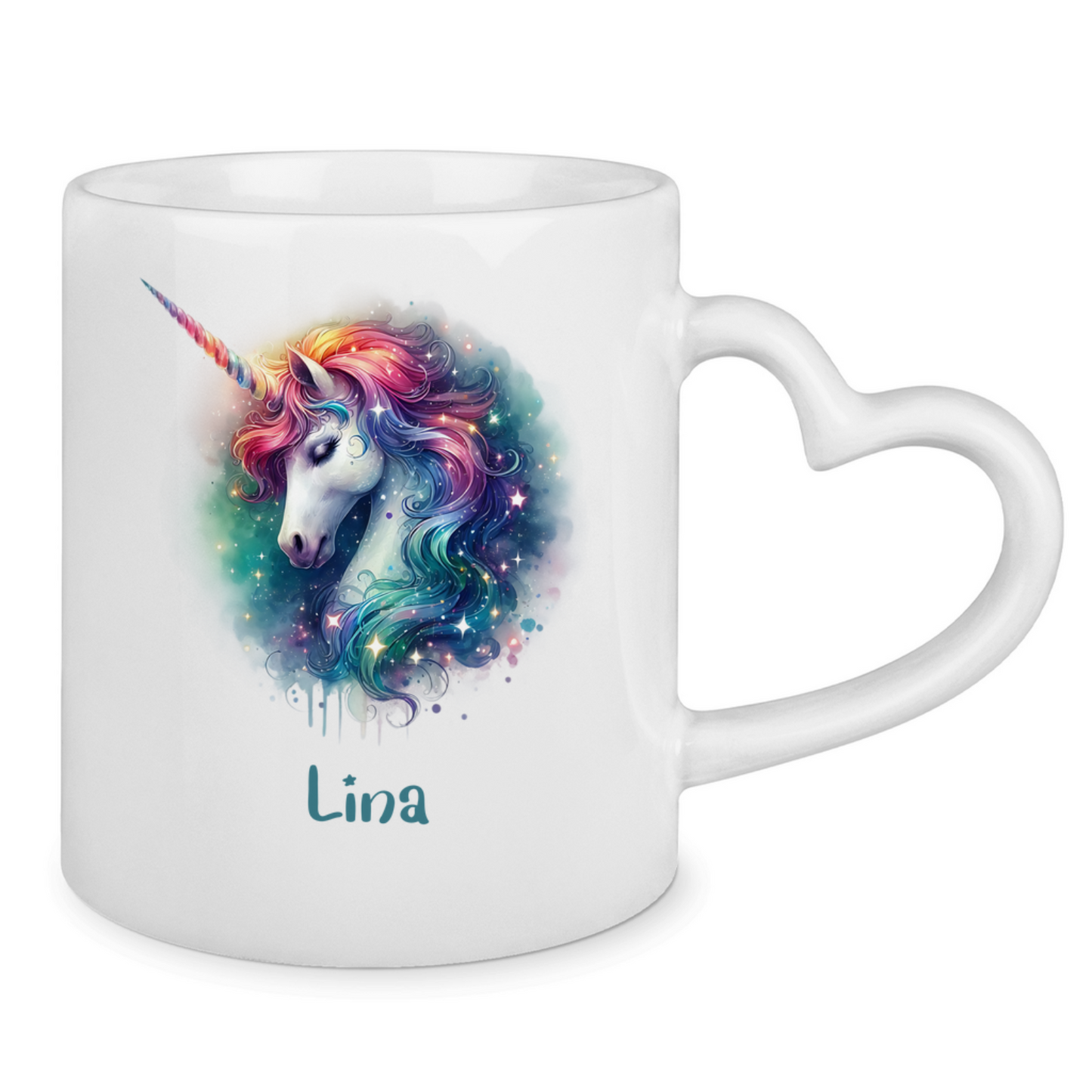 Tasse Herzgriff Einhorn personalisiert mit Wunschname Geschenk Geburtstag