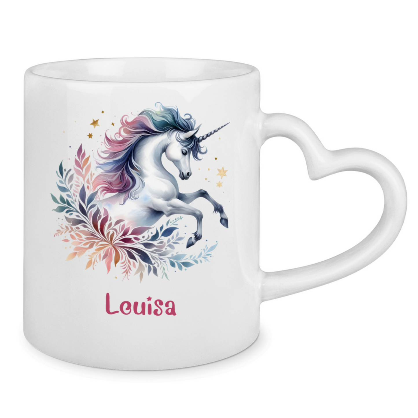 Tasse Herzgriff Einhorn personalisiert mit Wunschname Geschenk Geburtstag