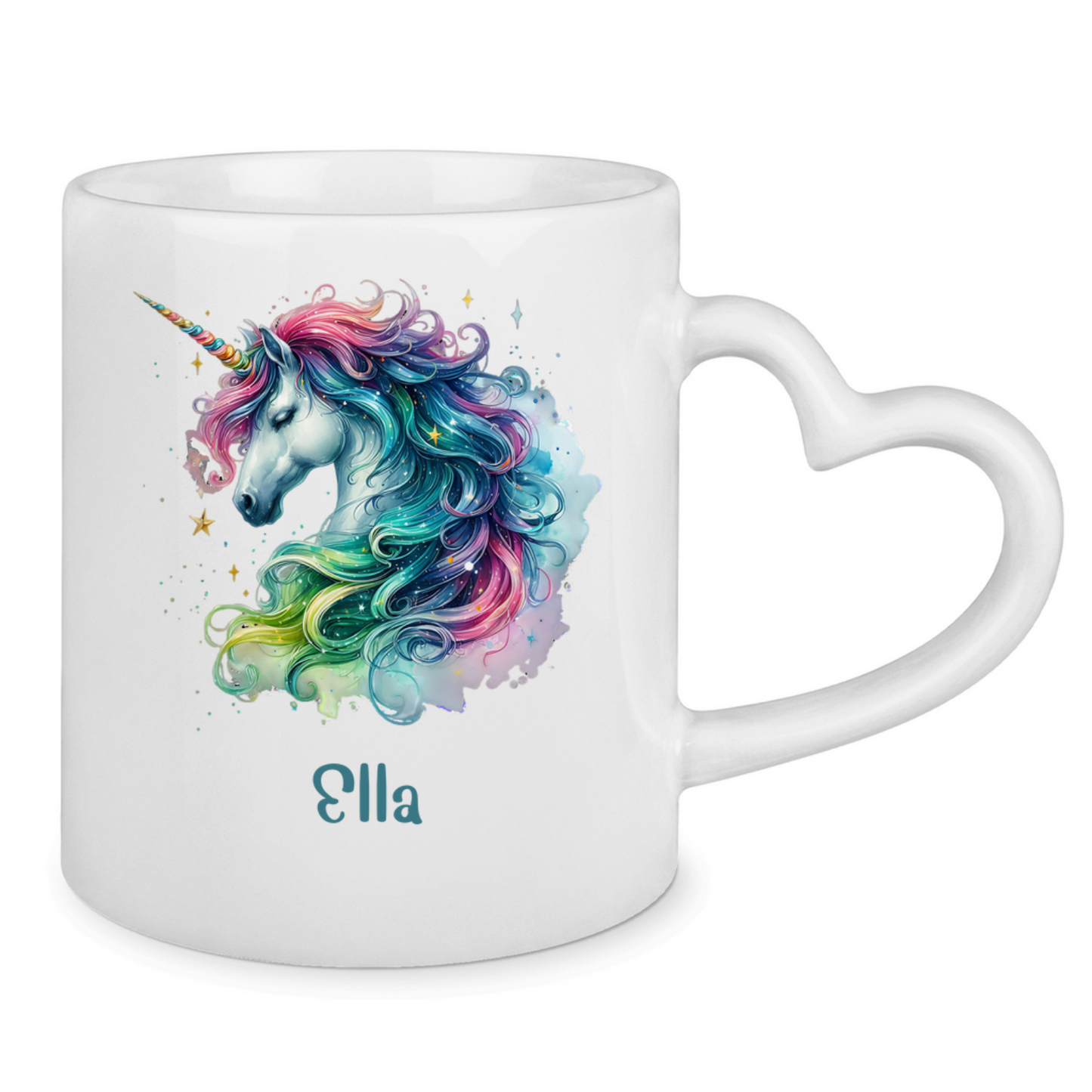 Tasse Herzgriff Einhorn personalisiert mit Wunschname Geschenk Geburtstag