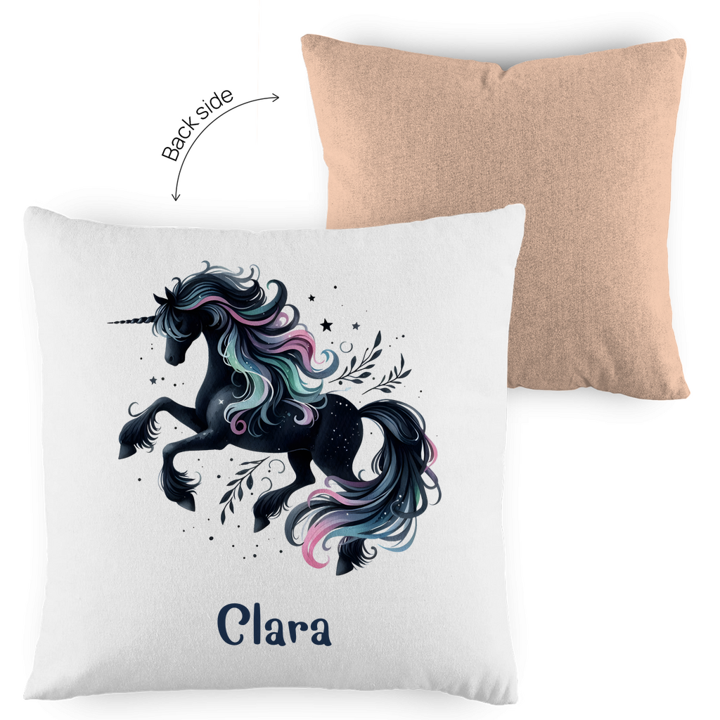 Kopfkissen Einhorn personalisiert mit Wunschname 40x40 cm mit Füllung zweifarbig