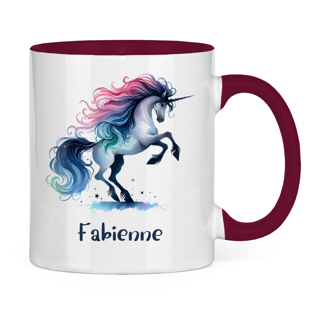 Tasse zweifarbig Einhorn personalisiert mit Wunschname Geschenk Geburtstag