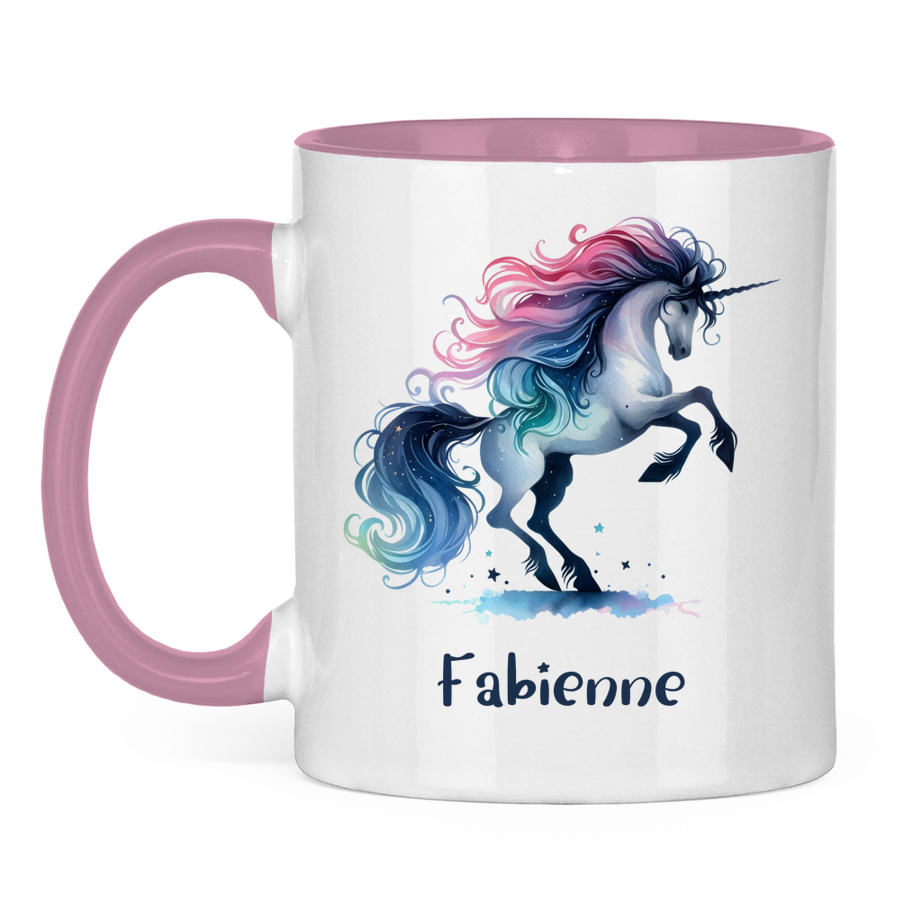 Tasse zweifarbig Einhorn personalisiert mit Wunschname Geschenk Geburtstag