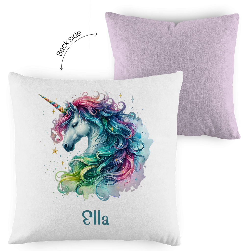 Kopfkissen Einhorn personalisiert mit Wunschname 40x40 cm mit Füllung zweifarbig