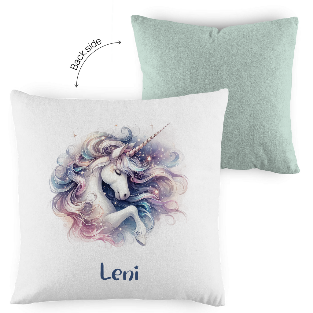 Kopfkissen Einhorn personalisiert mit Wunschname 40x40 cm mit Füllung zweifarbig