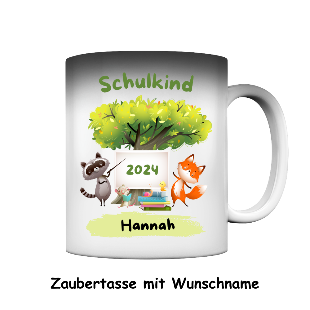 Personalisierte Zaubertasse Schulanfang Tiere Wunschname Jungs Mädchen
