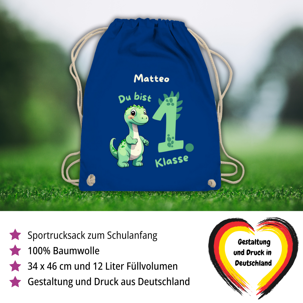 Sportbeutel Schule personalisiert Dinosaurier Junge Turnbeutel 37x46 cm