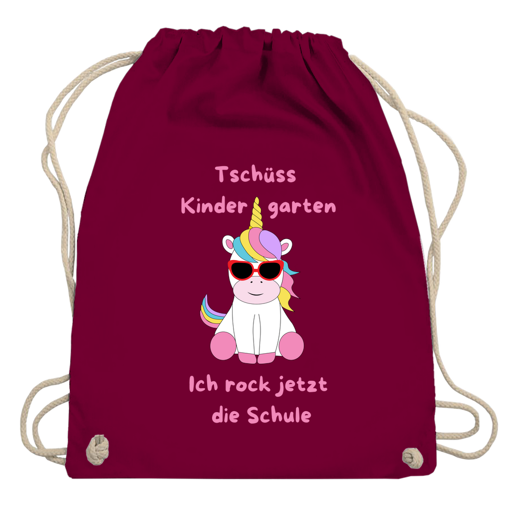 Sportbeutel Schule Einhorn Tschüss Kindergarten Mädchen Turnbeutel 37x46 cm