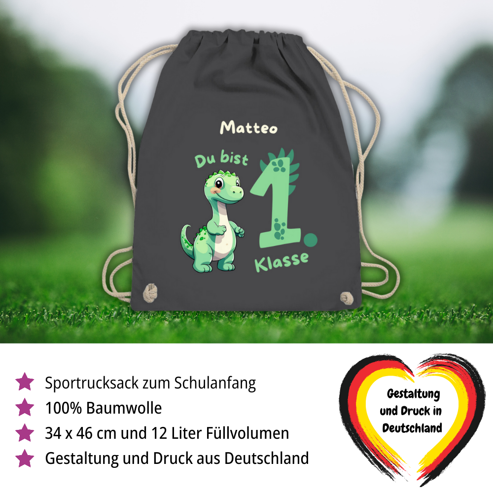 Sportbeutel Schule personalisiert Dinosaurier Junge Turnbeutel 37x46 cm