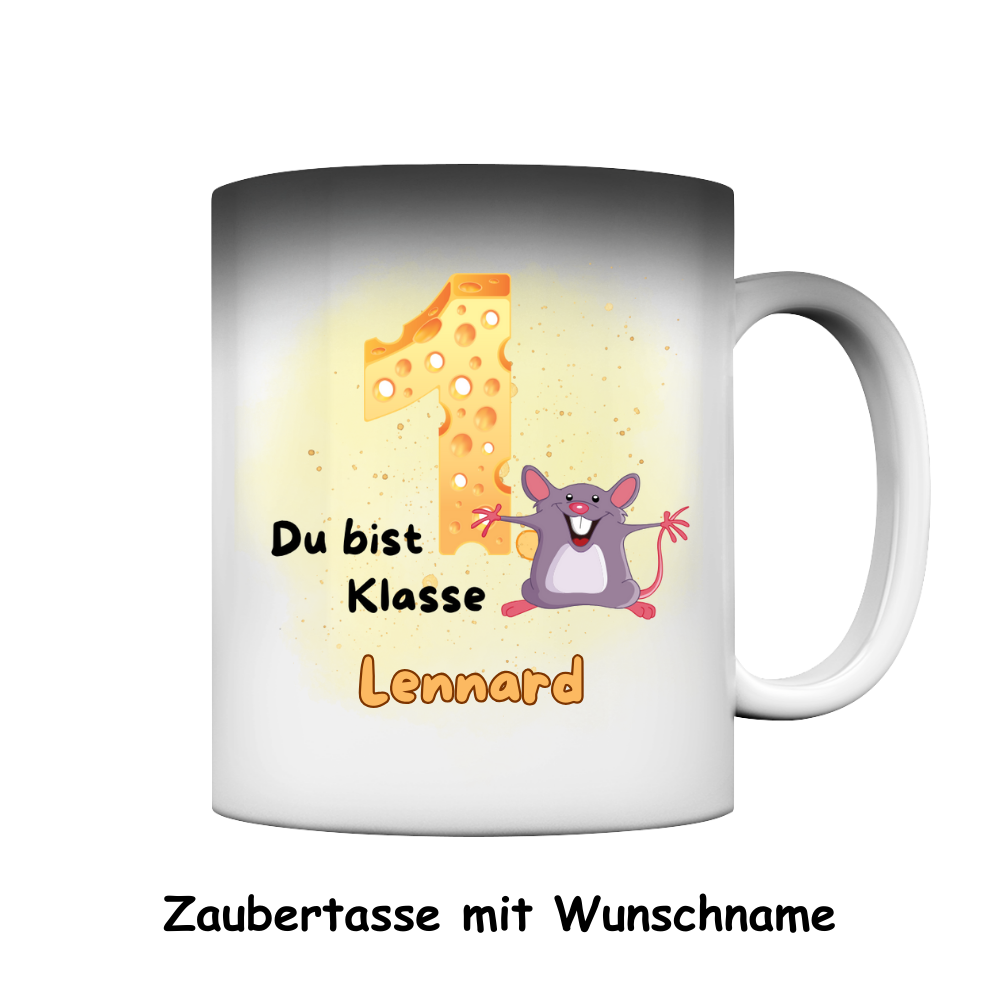 Personalisierte Zaubertasse Schulanfang Maus Käse Wunschname Jungs Mädchen