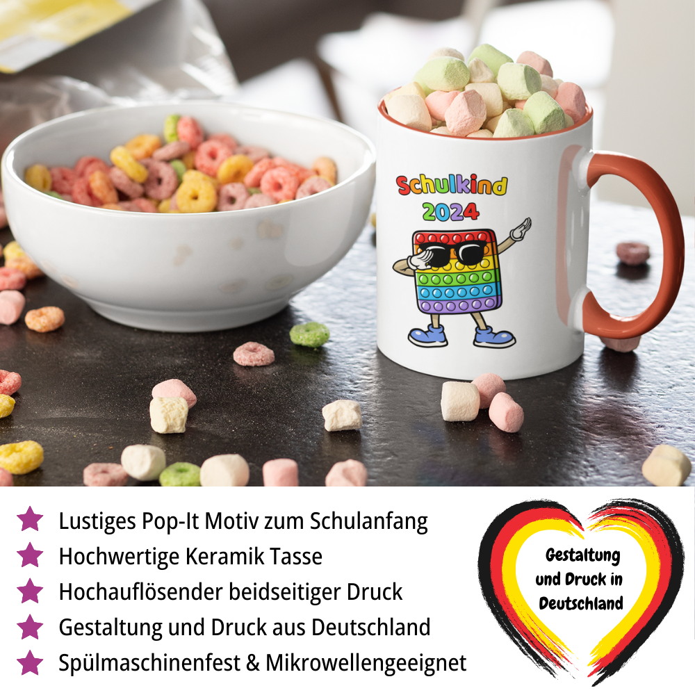 Tasse Schulanfang Pop it Schulkind 2024 Einschulung Junge Mädchen zweifarbig