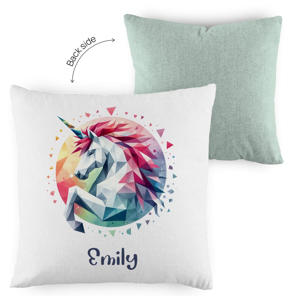 Kopfkissen Einhorn personalisiert mit Wunschname 40x40 cm mit Füllung zweifarbig