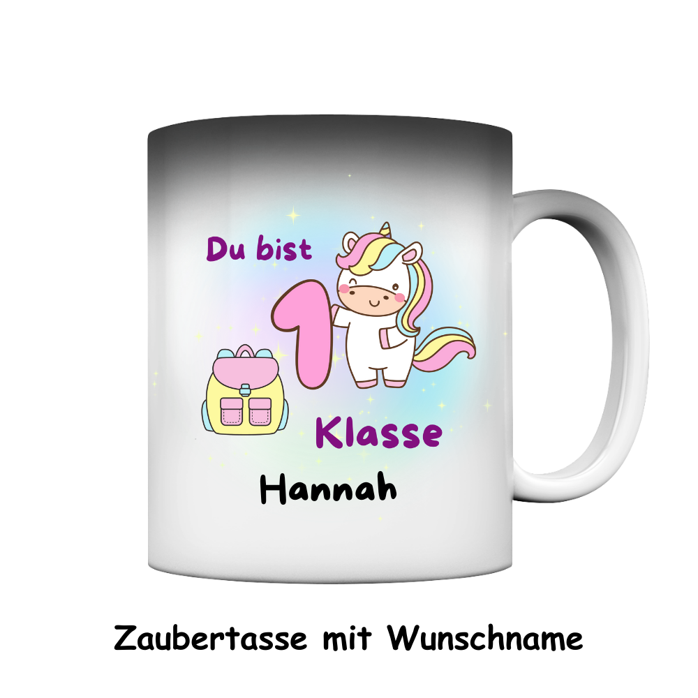Personalisierte Zaubertasse Schulanfang Einhorn Wunschname Einschulung Mädchen