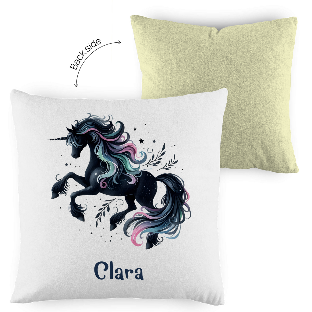 Kopfkissen Einhorn personalisiert mit Wunschname 40x40 cm mit Füllung zweifarbig